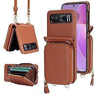 ONNAT-PU Leather Wallet Phone Case for Samsung Galaxy Z Flip 4 - RFID Card Slots, Detachable Wrist Strap and Shoulder Strap, Stylish and Protective (Galaxy Z Flip 4,Brown1)