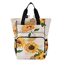 Vibrant Watercolor Vintage Sunflowers Diaper Bag Backpack for Baby Girl Boy Large Capacity Baby Changing Totes with Three Pockets Multifunction Baby Nappy Bag for Playing Travelling