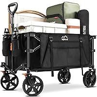 Wagon Cart Heavy Duty Foldable, Collapsible Folding Wagon with Compact Folding Design, Utility Grocery Wagon with Side Pocket and Brakes for Shopping, Sports, Camping and Garden