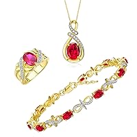 Rylos Matching Jewelry Yellow Gold Plated Silver Love Knot Set: Tennis Bracelet, Ring & Necklace. Gemstone & Diamonds, 7