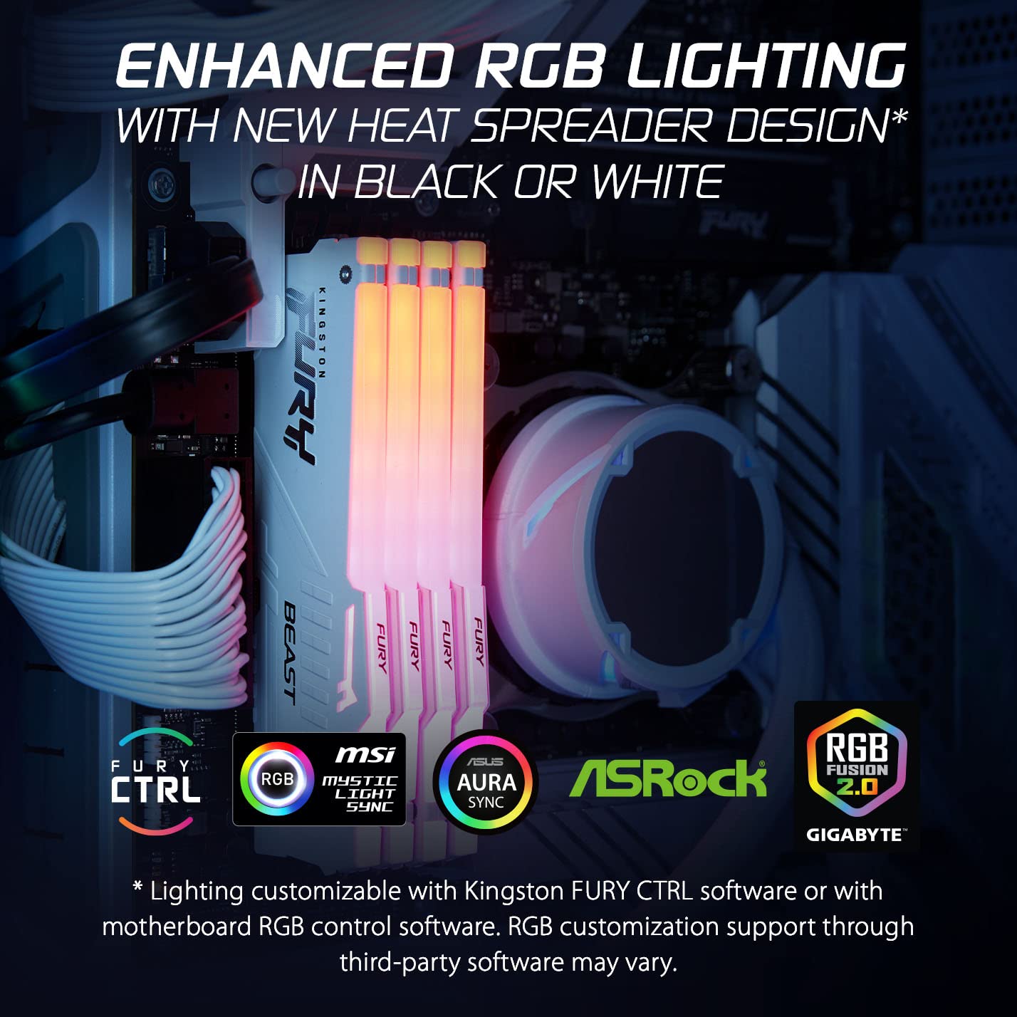 Kingston Technology Kingston Fury Beast RGB White 128GB (4x32GB) 5600MT/s CL40 DDR5 XMP DIMM | Overclocking | Plug N Play | Intel XMP 3.0 | Kit of 4 | KF556C40BWAK4-128