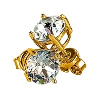 Gold Plated Halo Stud Swarovski Crystals Earrings for Women Aretes Oro para Mujer 14K