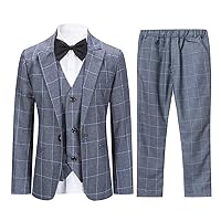 SWOTGdoby Boys Suits 3 Pieces Formal Suit Set Plaid Blazer Vest Pants Slim Fit Suit Jacket for Wedding Party