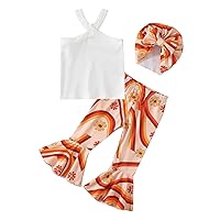 GRNSHTS Toddler Baby Girl Clothes Floral Printed Halter Crop Tops + Flare Pants Little Girl Summer Bell Bottoms Outfits