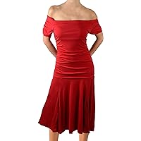 Plus Size Women Sexy Red Off Shoulder, Ruched Hemline Midi Bodycon Fit and Flare Dress