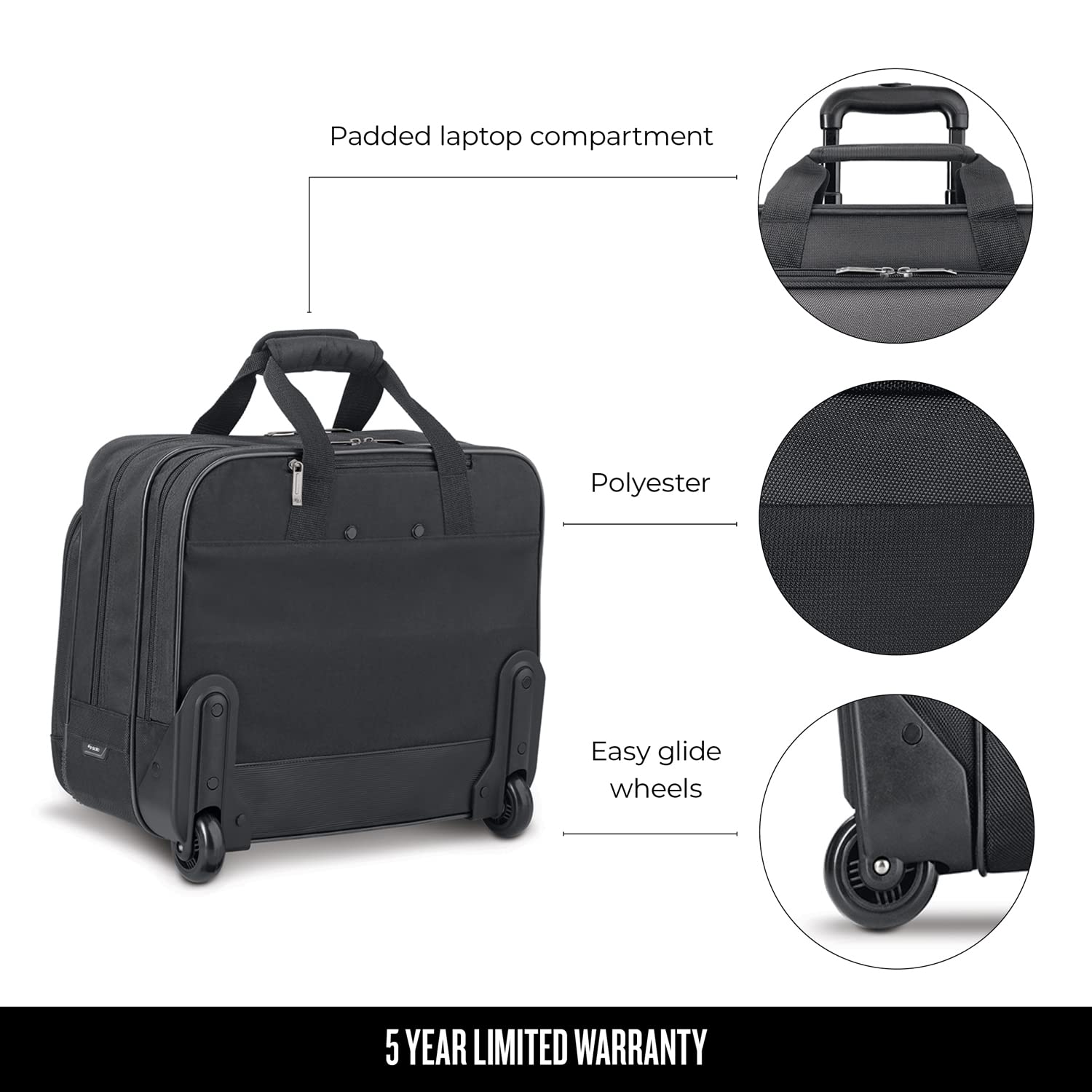 Solo New York Empire Rolling Laptop Bag. Rolling Briefcase for Women and Men. Fits Up to 17.3 Inch Laptop - Black, (CLS910-4)