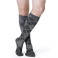 Men’s Style Microfiber Patterns 830 Closed Toe Calf-High Socks 20-30mmHg - Graphite Argyle - Large Long