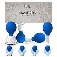 Facial Cupping Set - 4 Cups Glass Face Cupping Set, Cupping Therapy Set in Exquisite Box with Instructions, Blue