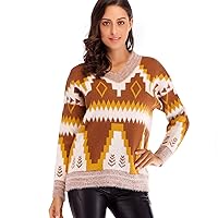 Flygo Womens V Neck Pullover Knitted Oversized Sweaters