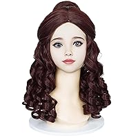 Brown Princess Wig for Kids Girls Toddlers, Long Curly Belle Wig for Halloween Costume Cosplay