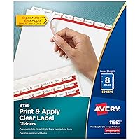 Avery Print & Apply Clear Label Dividers, Index Maker Easy Apply Printable Label Strip, 8 White Tabs, 50 Sets, Case Pack of 2 (11557)