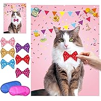 Cat Party Game Pin The Bow On The Cat - 24pack Bow Sticker Cat Theme Party Supplies For Kids Girls Boys Play Cute Cat Poster Background Birthday Wall Decorations Outdoor Indoor Activity Party Games