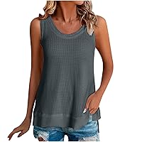Waffle Knit Tank Top for Women 2024 Summer Basic Scoop Neck Sleeveless Shirts Casual Loose Fit Tunic Blouse