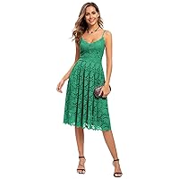 Atnlewhi Womens Spaghetti Strap V Neck Sleeveless A Line Lace Dresses for Evening Cocktail Formal Wedding Guest