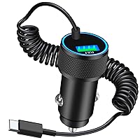 [Apple MFi Certified] iPhone 15 Car Charger Fast Charging, Linocell 75W USB-C PD&QC3.0 Power Cigarette Lighter USB Car Charger+6FT Coiled Type-C Cable for iPhone 15/15 Plus/15 Pro/15 Pro Max, iPad Pro