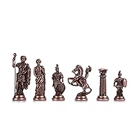 (Without Board) Historical Antique Copper Rome Figures Handmade Metal Chess Pieces Big Size 4 inc (Only Chess Pieces)