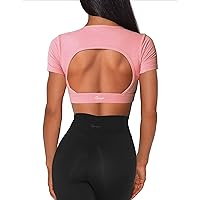Danysu Open Back Crop Tops with Removable Pad Backless Workout Gym Shirt Bra Going Out Top