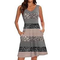 Formal Dresses for Women Plus Size Long Sleeve,Womens Sundress with Pockets Summer Casual Tank Dress Sleeveless