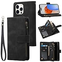 RANYOK Wallet Case for iPhone 15 Pro with RFID Blocking Credit Card Holder, Premium PU Leather [Zipper Pocket] Flip Folio Case Wallet with Wrist Strap Kickstand Protective Case 6.1 Inch (Black)