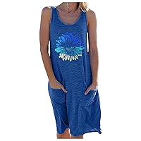 Women's Bohemian Casual Loose-Fitting Summer Beach Print Flowy Swing Round Neck Trendy Glamorous Dress Sleeveless Midi