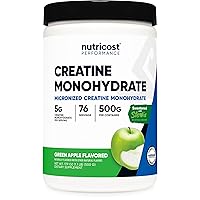 Nutricost Creatine Monohydrate Powder (Green Apple, 500 Gram) - Micronized Creatine Supplement Sweetened with Stevia, Vegan, Non-GMO, Gluten Free