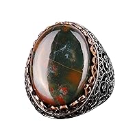 Genuine Real Natural Bloodstone Ring, 925 Sterling Silver Men Ring, Byzantine Big Ring,