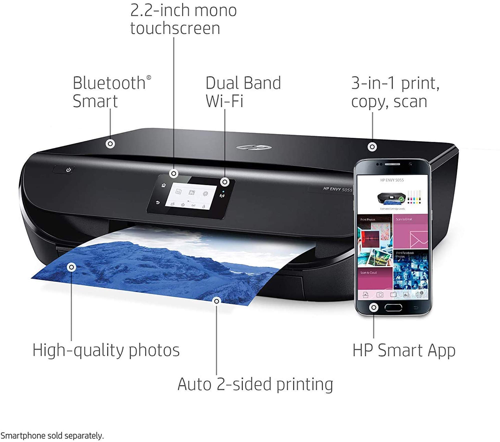 HP ENVY 5055 Wireless All-in-One Color Photo Printer, HP Instant Ink, Works with Alexa (M2U85A)