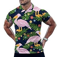 Pelican Bird Pattern Men's Golf Polo-Shirt Short Sleeve Jersey Tees Casual Tennis Tops M