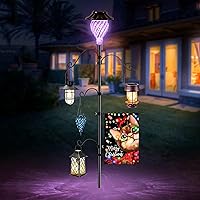 Glass Solar Lights for Outdoors, Versatile Path Light for Landscape Lighting with Hand Blown Glass, Decorative RGB Lights, Multifunctional Shepherds Hooks and Flag Stand, Garden Gift (Purple)