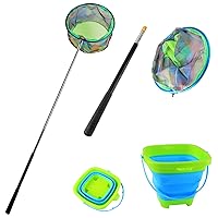 Floating Telescopic Folding Fishing Net with 7 Inch Fishing Pliers and Fishing Lip Gripper/Kids Fishing Net with Foldable Sand Bucket,Fishing Gear Fishing Tool Accessories