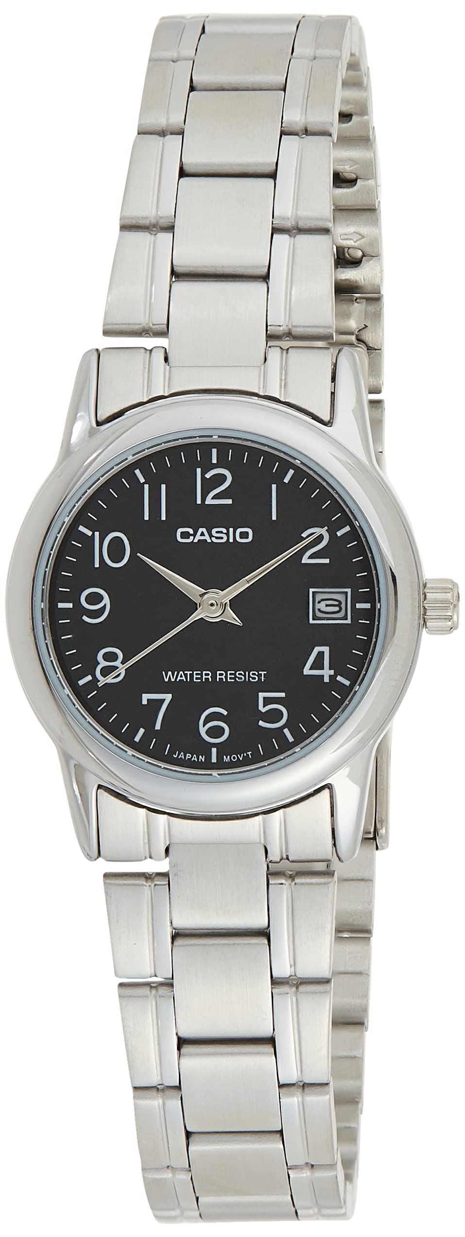 Casio LTP-V002D-1B Women's Standard Stainless Steel Black Dial Date Watch