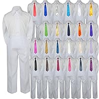 3pc Baby Toddler Kid Boy Wedding Formal Suit White Pants Shirt Necktie Set 5-7 (Size: 5, Ivory)