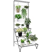 Metal Plant Stand Indoor Outdoor - 5 Tier Foldable Corner Tall Plant Shelf for Multiple Plants, Black Outdoor Plant Stand Sturdy and More Balanced, for Garden Patio Lawn Balcony ,Black