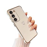 DEFBSC Compatible with Samsung Galaxy S23 Plus Case with Gold Heart, Luxury Plating Edge Bumper Cute Case with Full Camera Protection for Women Girls, Anti-Scratch Shockproof Phone Cover,White