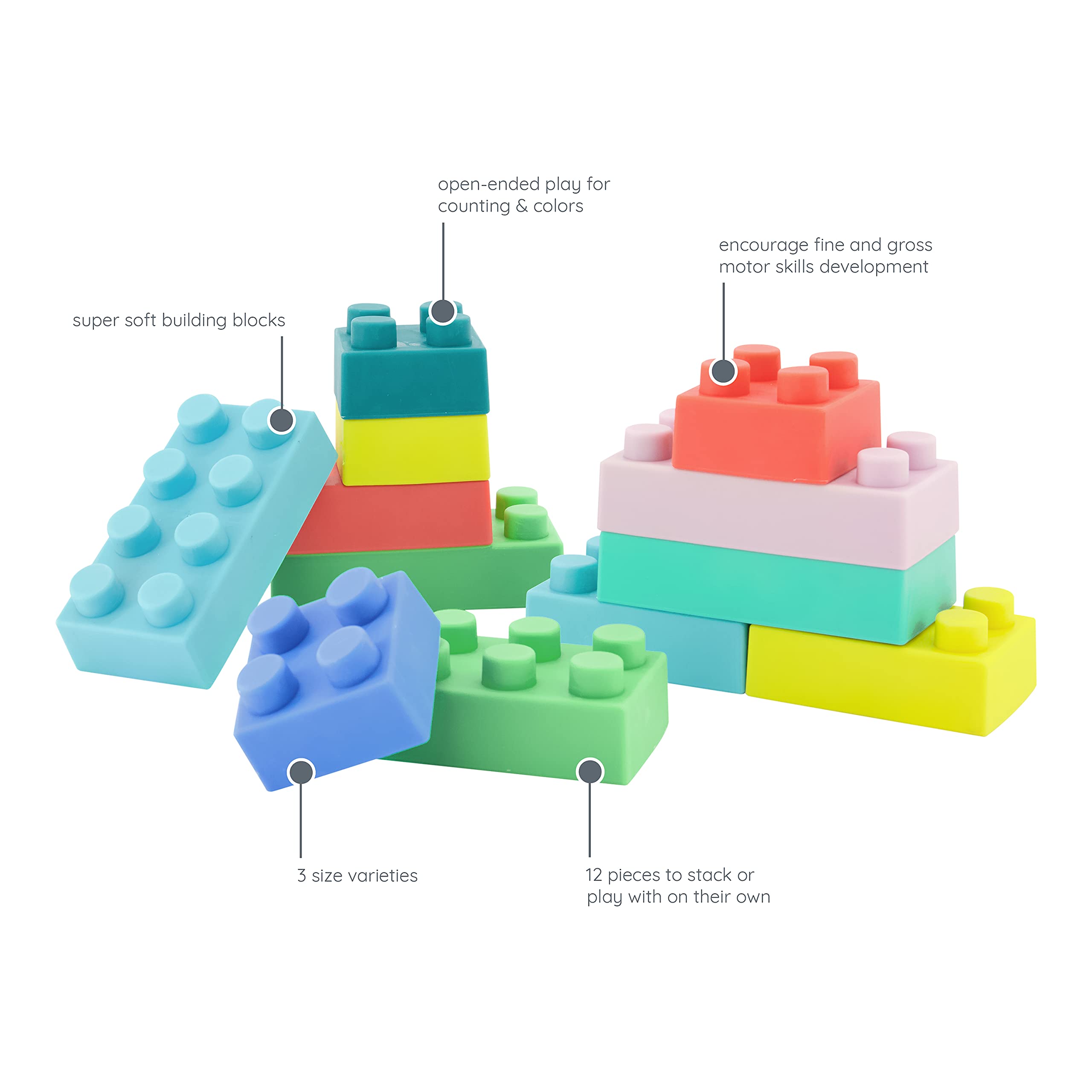 Infantino Super Soft Building Blocks, Easy-to-Hold for Babies & Toddlers, BPA-Free, Multi-Colored, 12-Piece Set