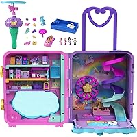 Polly Pocket Pollyville Playset, Resort Rollaway Suitcase, Large Travel Toy with 4 Dolls, Car, 25+ Accessories & Storage