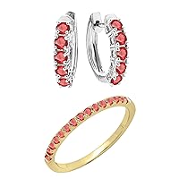 Dazzlingrock Collection Round Ruby Stackable Ring & Hoop Earring Set for Women (Color Red, Clarity Highly Included)