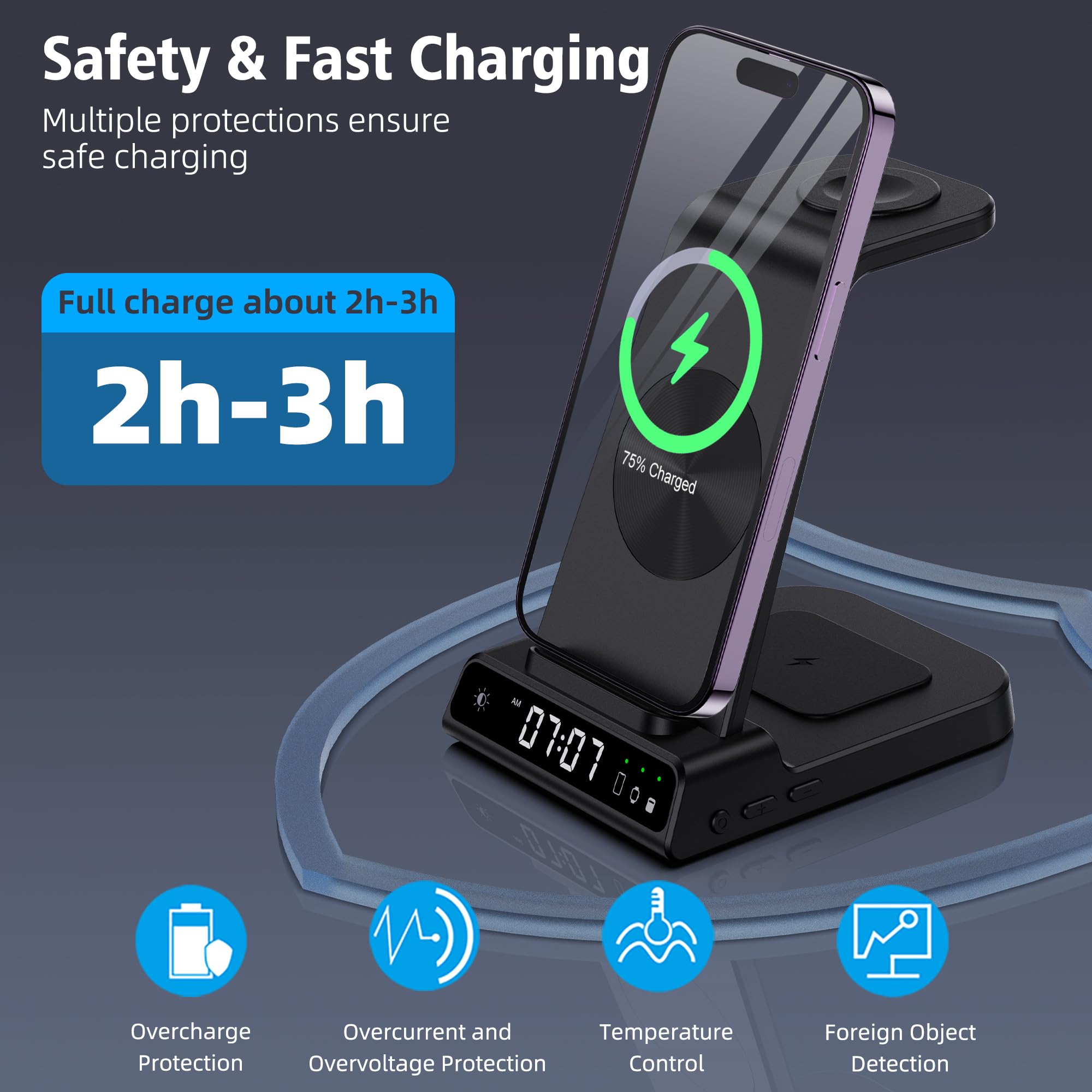 Wireless Charging Station, YiJYi 3 in 1 Watch Charger Stand with Digital Clock Suitable for iWatch SE/6/5/4/3/2/1,AirPods Pro, for iPhone 13/12/12 Pro Max/11 Series/XS/XR/X/8/Samsung Galaxy