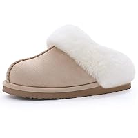 Litfun Fuzzy House Slippers for Women Fluffy Memory Foam Suede Slippers with Faux Fur Collar Indoor Outdoor