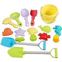 Beach Toys, Beach Toys for Kids 3+, 16PCS Plastic Sand Toys Includes Sand Bucket, Shovel, Sand Rake and Sand Molds, Waterproof Sandbox Toys for Outdoor Travel, Sand Toys