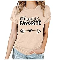Women's Round Neck Fashion Letter Print Graphic Love Heart T Shirt Short Sleeve Casual Loose Fit Lightweight Tee Top