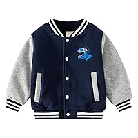 Toddler Boys' Fall And Winter Padded Cartoon Dinosaur Pattern Long Sleeve Button Baseball Coat Winter Coat Boy