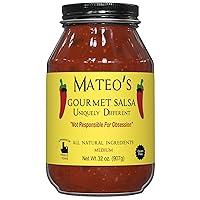 Mateo’s Gourmet Salsa - Medium Hot Spicy Salsa Dip for Tortillas, Tacos, Nachos, Chips, Snacks, Salads - No Gluten, Made of Fresh Tomatoes & Jalapeno Peppers - Product of Frisco, Texas - 32oz Jar