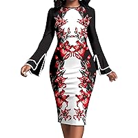 Elegant Dress for Women Sexy Long Sleeve Bodycon Midi Pencil Dresses for Church Club Outfits with Zipper(X-Large)