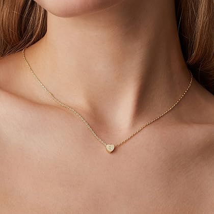 PAVOI 14K Gold Plated Tiny Heart Necklace | Dainty Necklace for Women | Personalized Letter Heart Choker | Adjustable Slider