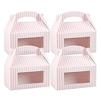 Restaurantware Bio Tek 9.5 x 5 x 5 Inch Gable Boxes For Party Favors 25 Durable Gift Treat Boxes - Striped Pattern Clear PET Window Pink & White Paper Barn Boxes With Built-In Handle