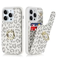 for iPhone 12 Pro Max/iPhone 13 Pro Max Case with Card Holder,Credit Card Holder,Ring Stand Kickstand,Shockproof Cute Phone Wallet Case for Women (6.7 inch,White Leopard)