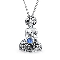 Bling Jewelry Protection Amulet Fashion Statement Spiritual Moonstone Malaysia Green Jade Buddha Pendant Necklace For Women Teens 14K Gold Plated Sterling Silver Chain Cord