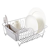 2 Piece Dish Drying Rack Set Drainer with Utensil Holder Simple Easy to Use Fits in Most Sinks, 14.5
