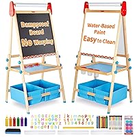 FUNLIO Kids Art Easel, 3 Height Adjustable for Kids Aged 2-8, Toddler Easel with Paper Roll, Anti-Warp & Magnetic Chalkboard/Whiteboard, All-in-One Standing Easel with Erasable Frame (Blue)
